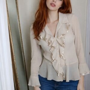 Chic Beige Ruffle Blouse